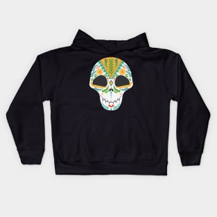 Smiling Floral Sugar Skull Yellow and Blue Kids Hoodie